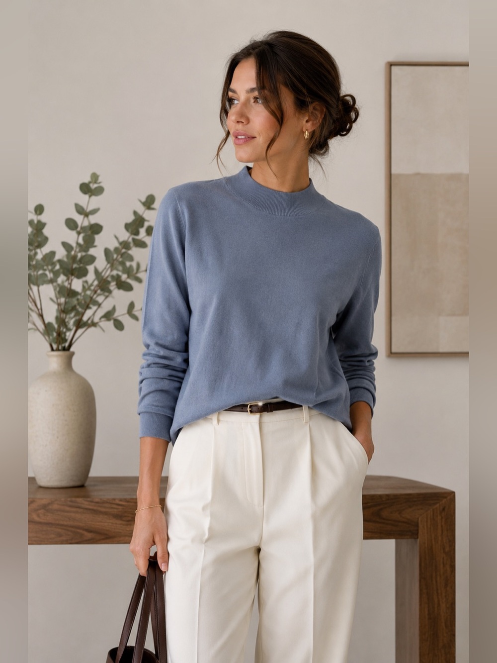 Zara Blue Mock Neck Sweater‎ Womens Small Lightweight Minimal Knit